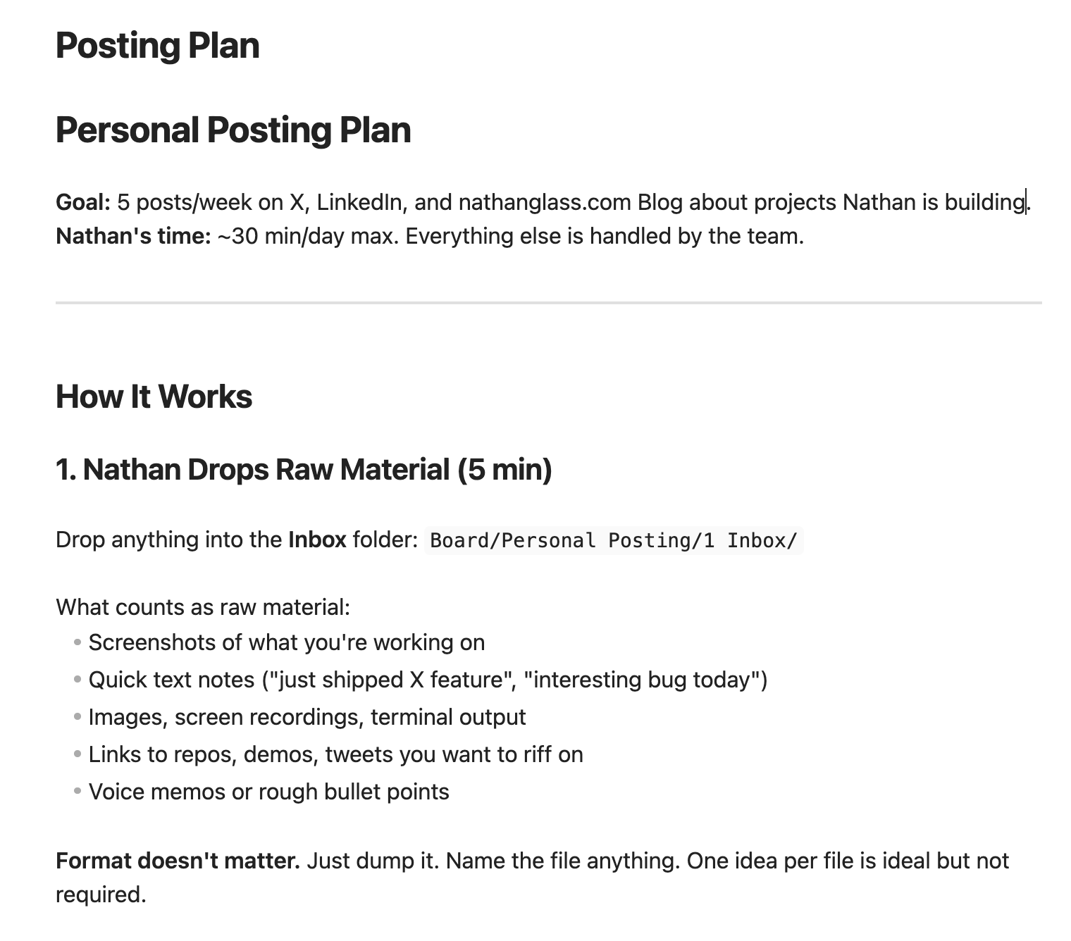 My posting plan doc in Obsidian