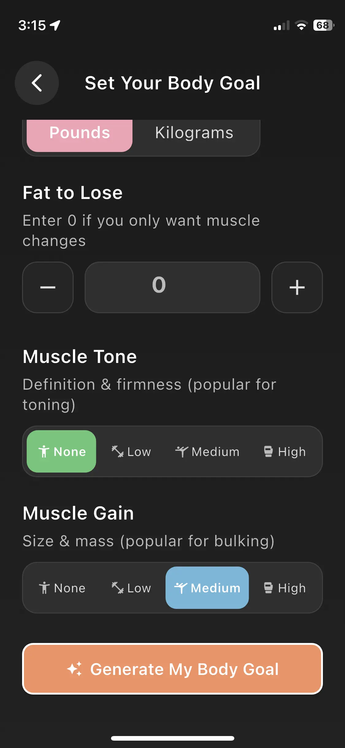 Set goals screenshot