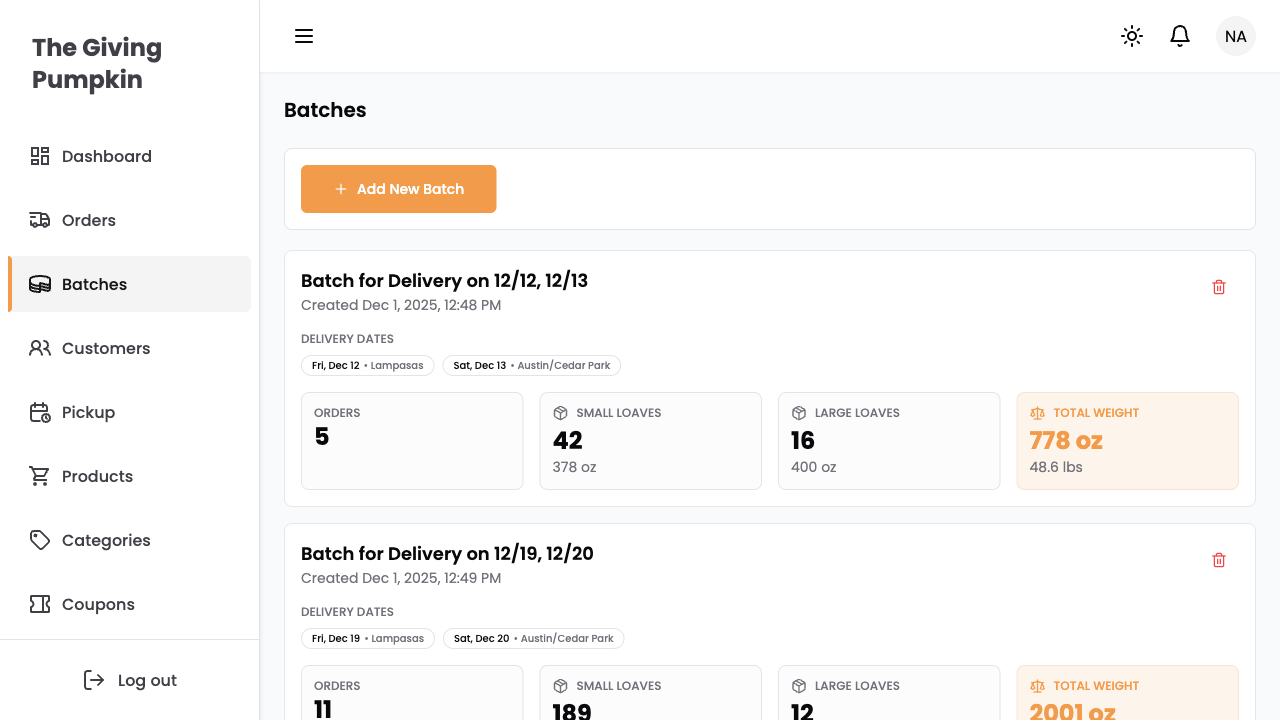 Batch management view