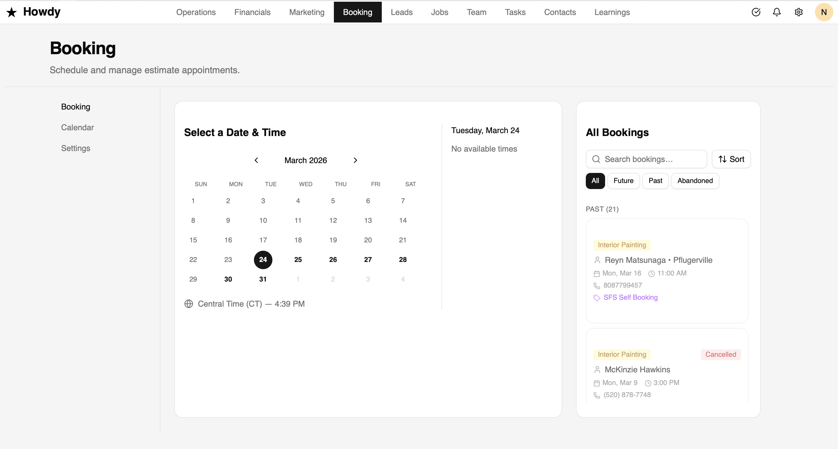 Booking and scheduling with calendar view