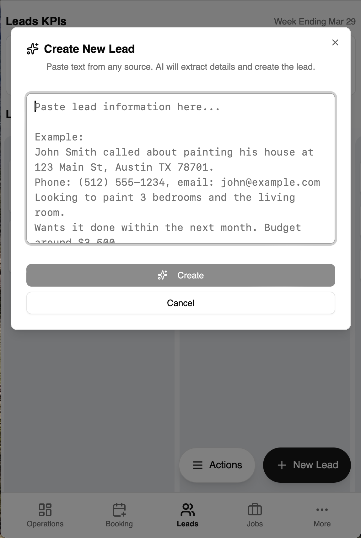 AI-powered lead creation from pasted text